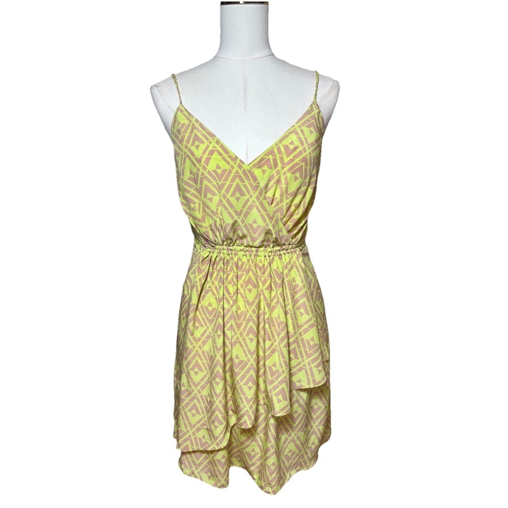 Rebecca Taylor Mini 100%  Silk Dress With Tie Size 6 Lime Green
